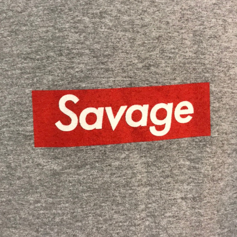 Savage red box logo street wear hoodie - Picture 2 of 12